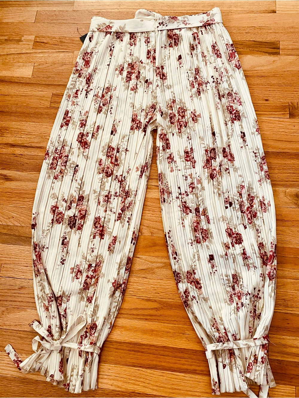 Alice Blue Cream Skirt with Pink Floral Print